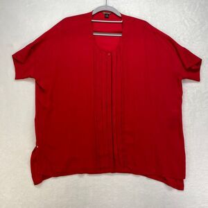 Dana Buchman Red Pleated Front Blouse Elegant Short‎ Sleeve Top Size S